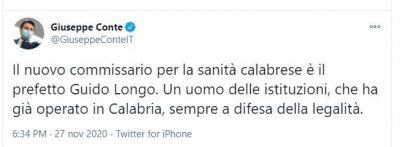 Tweet Conte Guido Longo Commissario Sanità