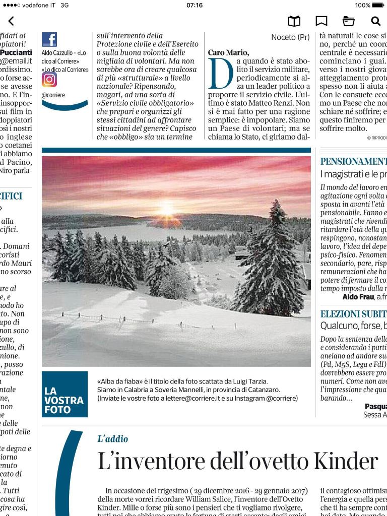 Soveria Mannelli sul “Corriere della Sera”: “Alba da Fiaba”