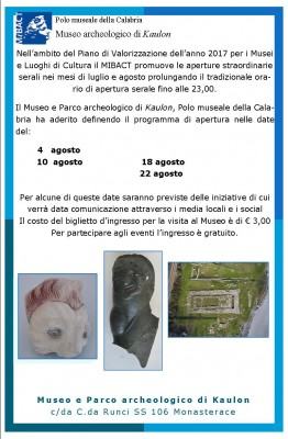 - Aperture serali e eventi al museo dell'antica Kaulon