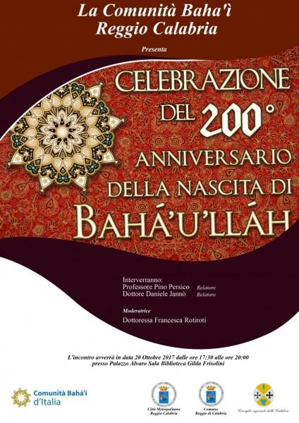 Reggio Calabria bicentenario della nascita di Bahá’u’lláh 20 ottobre 2017