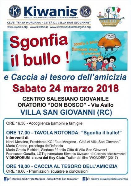 Locandina Sgonfia il bullo - Kiwanis Fata Morgana - 24 marzo