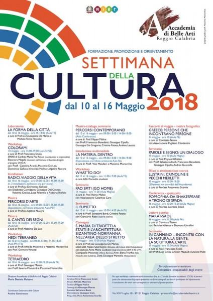 Programma Settimana della Cultura 2018 - Accademia di Belle Arti, RC