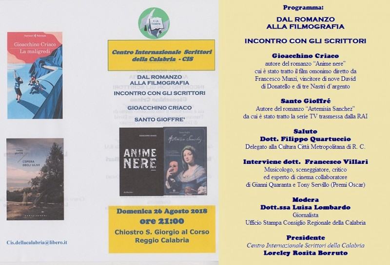 Foto manifesto - Incontro con gli scrittori - Gioacchino Criaco e Santo Gioffré