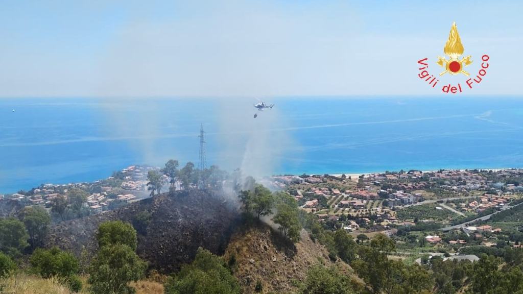 Calabria, arbusti e macchia mediterranea in fiamme: l’intervento dei Vigili del fuoco – FOTO