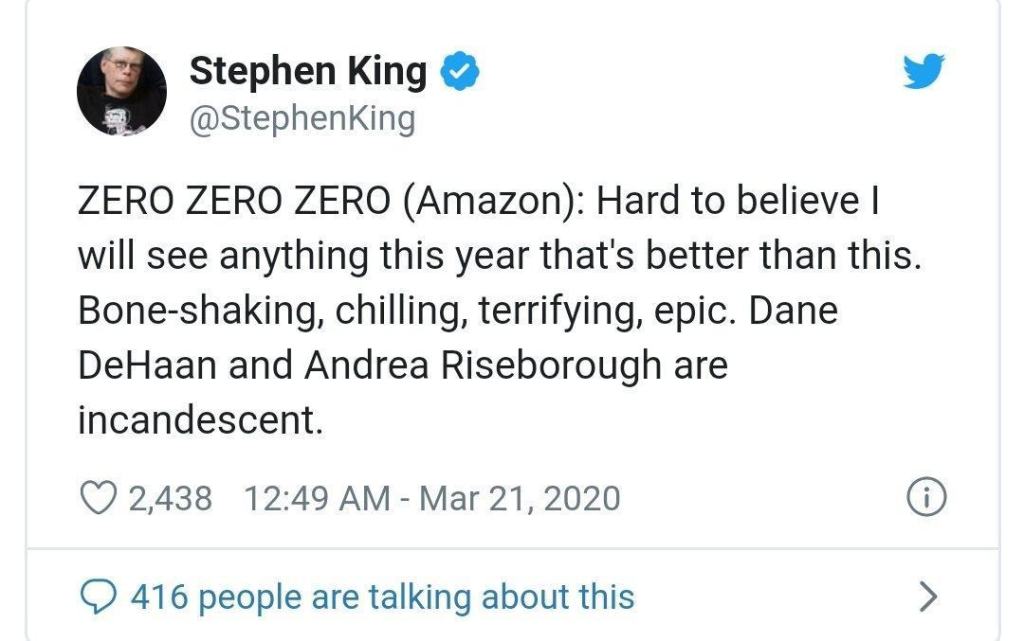 ZeroZeroZero, Stephen King: ‘Difficile vedere qualcosa di più bello nel 2020’