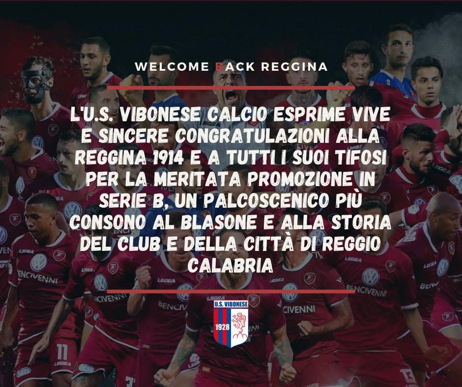 Reggina in serie B: il bel messaggio della Vibonese alla tifoseria ed alla città di Reggio