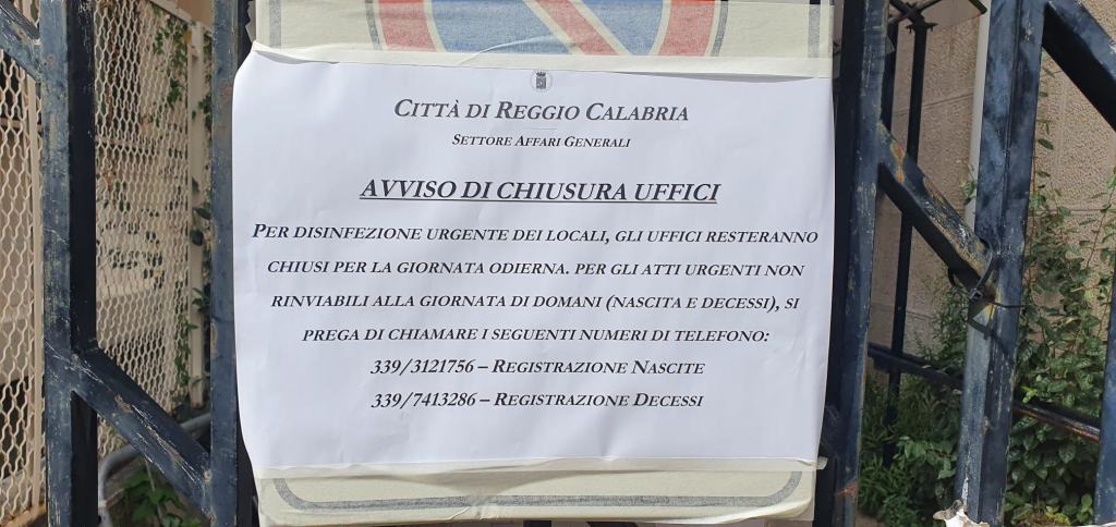 Reggio, ufficio dell’anagrafe chiuso per urgente disinfezione