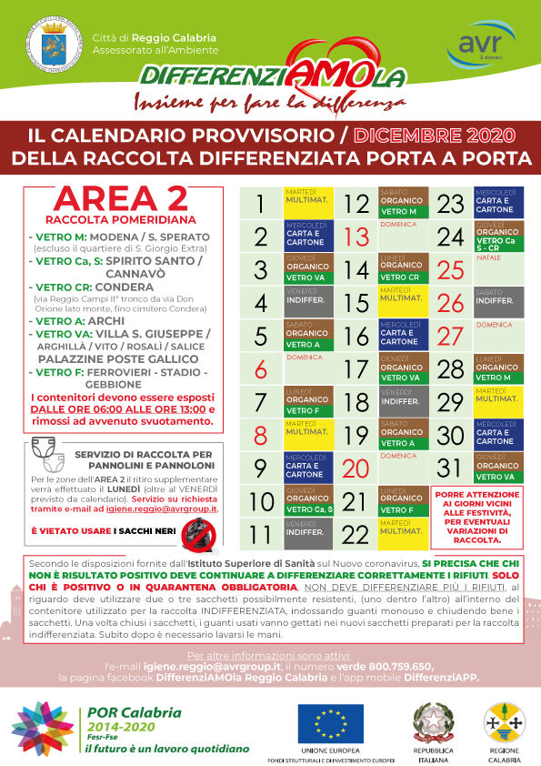 CALENDARIO AREA 2 DICEMBRE 2020