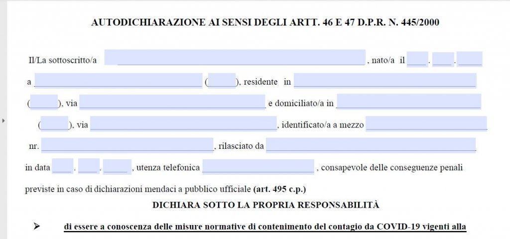 Nuovo Dpcm, torna l’autocertificazione per gli spostamenti – [MODELLO STAMPABILE]