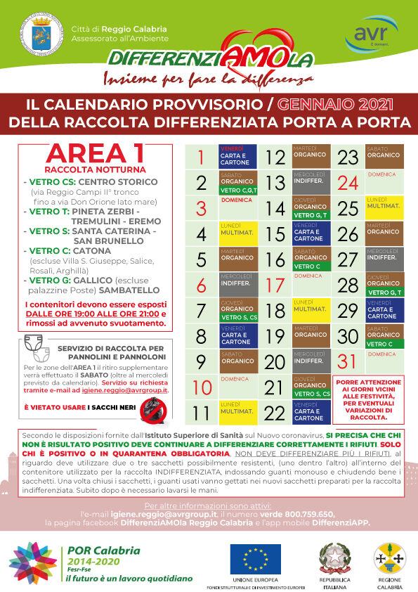 CALENDARIO AREA 1 GENNAIO 2021