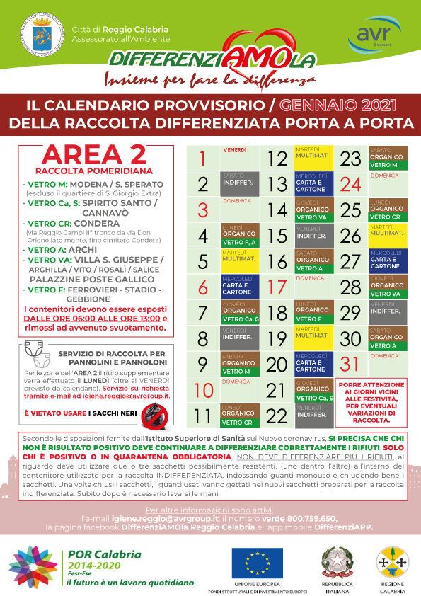 CALENDARIO AREA 2 GENNAIO 2021