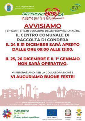 Servizio Di Igiene Urbana Del Comune Di Reggio Calabria AVVISO FESTIVITÀ NATALIZIE