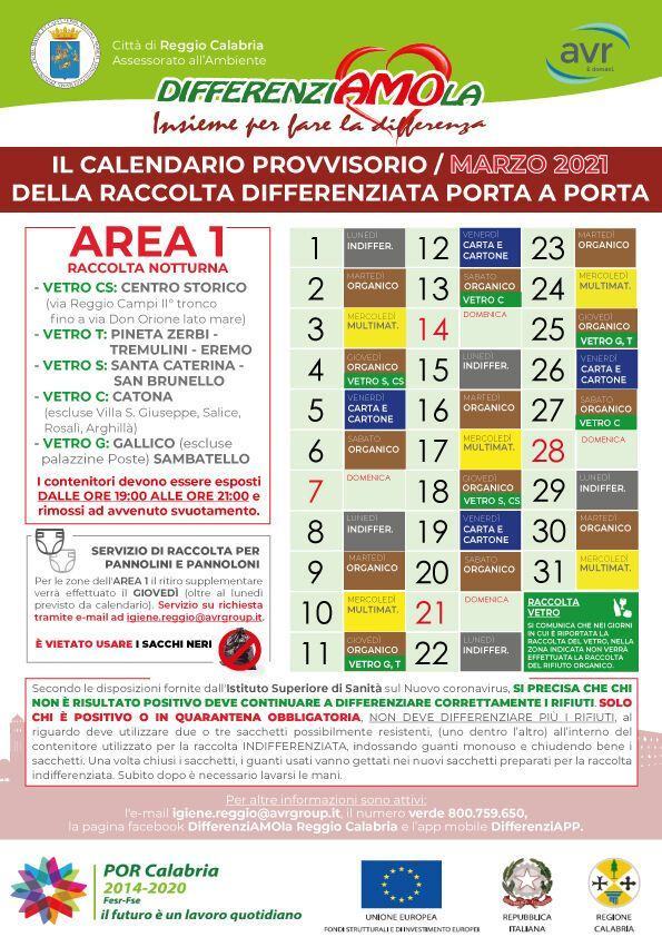 CALENDARIO MARZO 2021 AREA 1