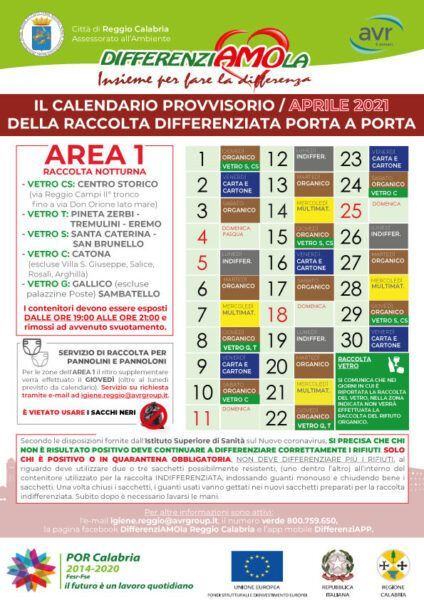CALENDARIO AREA 1 APRILE 2021