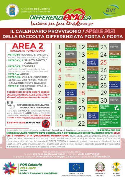 CALENDARIO AREA 2 APRILE 2021