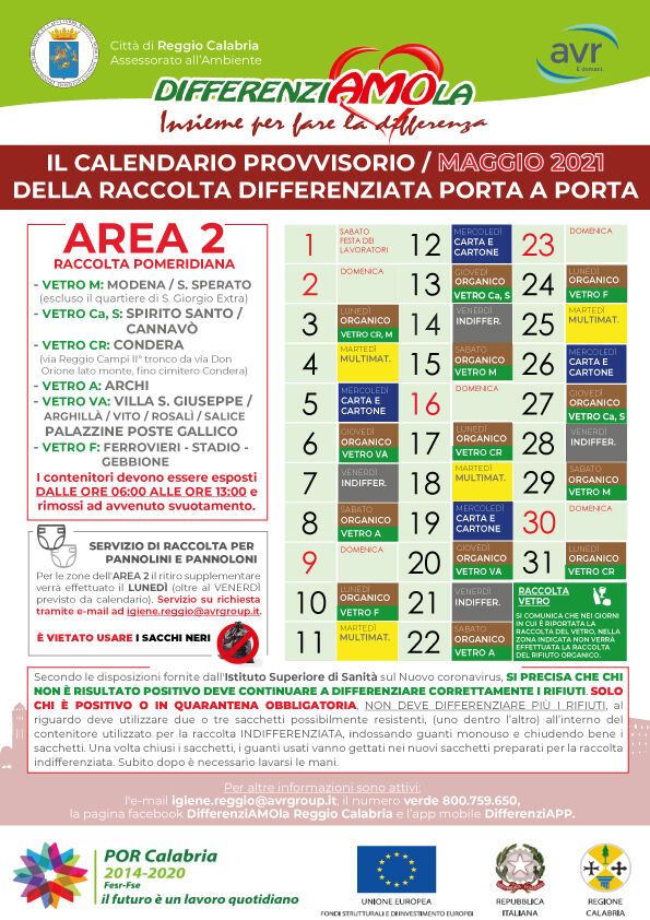 CALENDARIO MAGGIO 2021 AREA 2