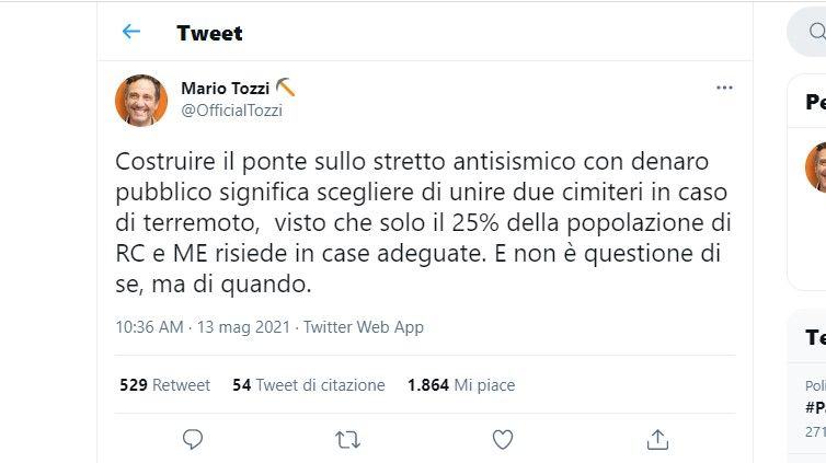 Mario Tozzi Tweet Ponte Stretto Messina