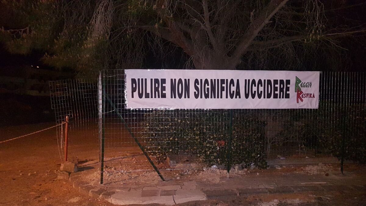 Striscione Reggio Respira Condera Pini Tagliati