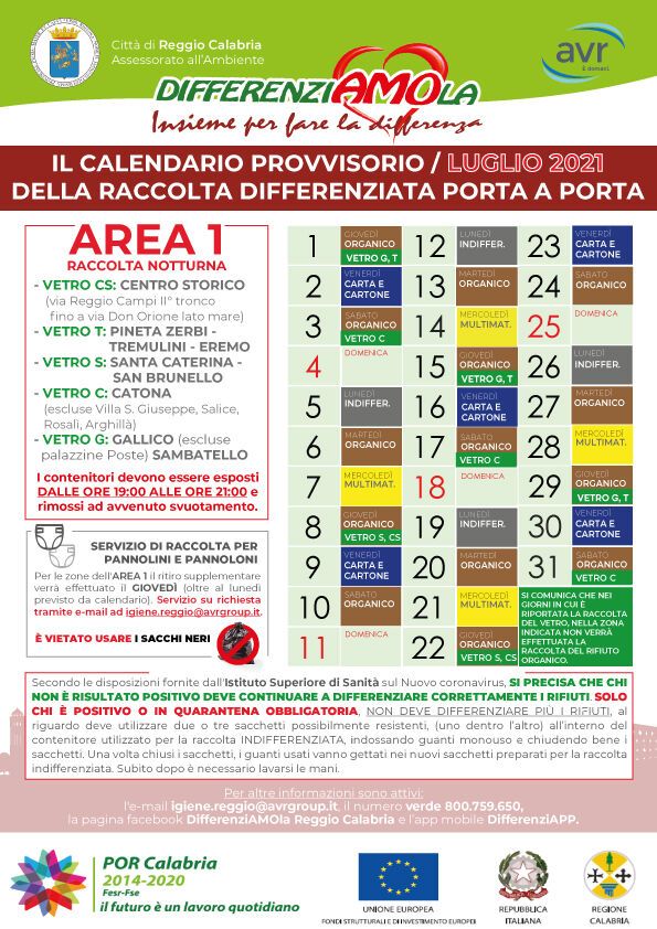 CALENDARIO LUGLIO 2021 AREA 1