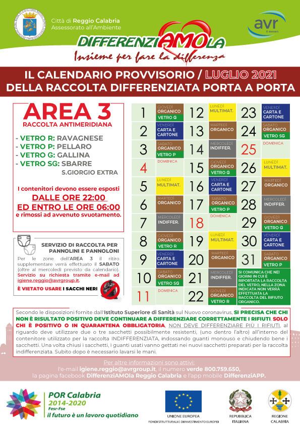 CALENDARIO LUGLIO 2021 AREA 3
