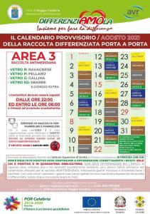 CALENDARIO AREA 3 AGOSTO 2021