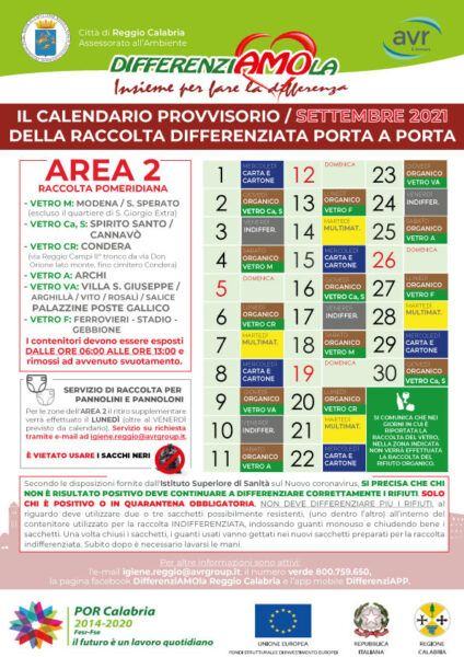 CALENDARIO AREA 2 SETTEMEBRE 2021