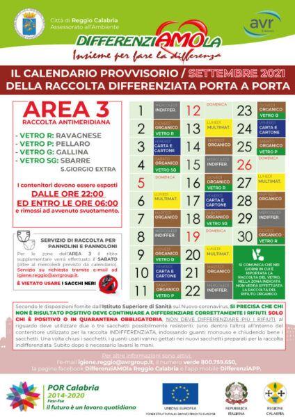 CALENDARIO AREA 3 SETTEMEBRE 2021