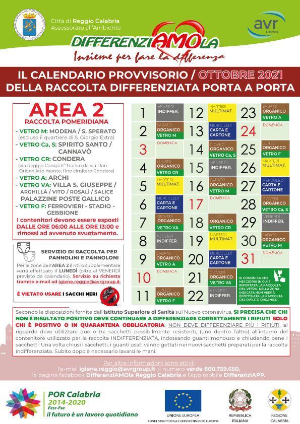 CALENDARIO OTTOBRE 2021 AREA 2