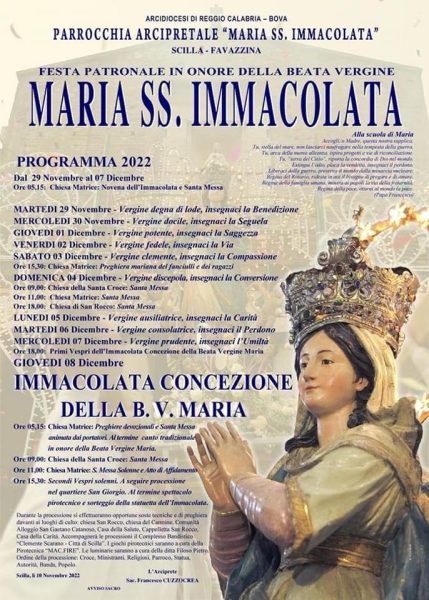 Calendario Festa Immacolata Scilla