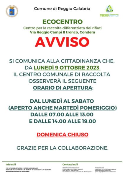 Avviso Nuovi Orari CCR Condera