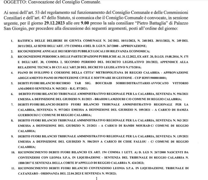 Consiglio Comunale Dicembre 2023