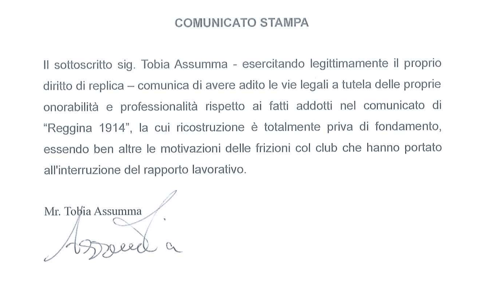 comunicato tobia assumma