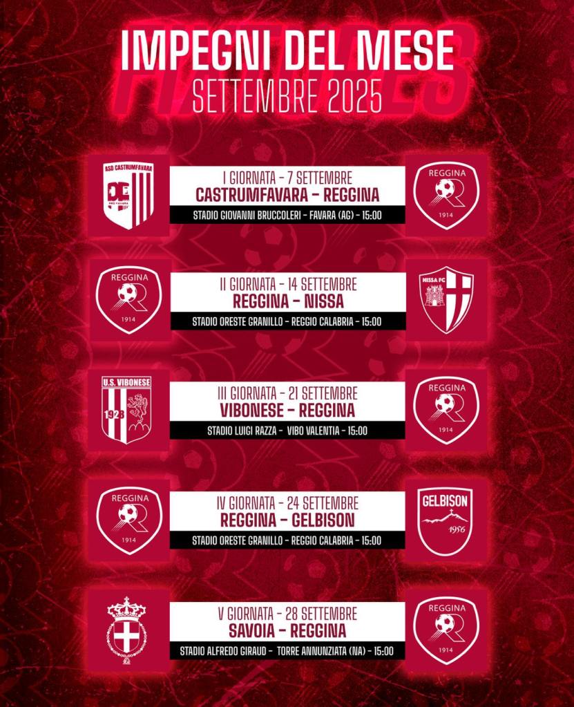 Calendario Reggina settembre