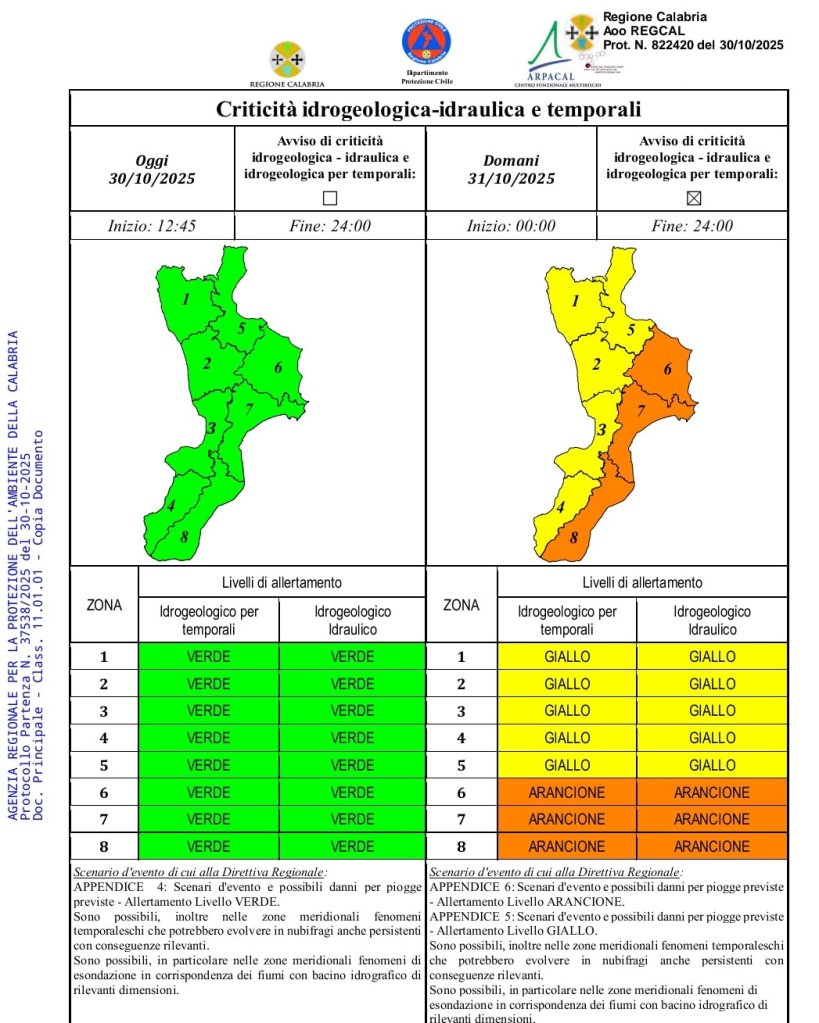 bollettino prociv allerta ottobre