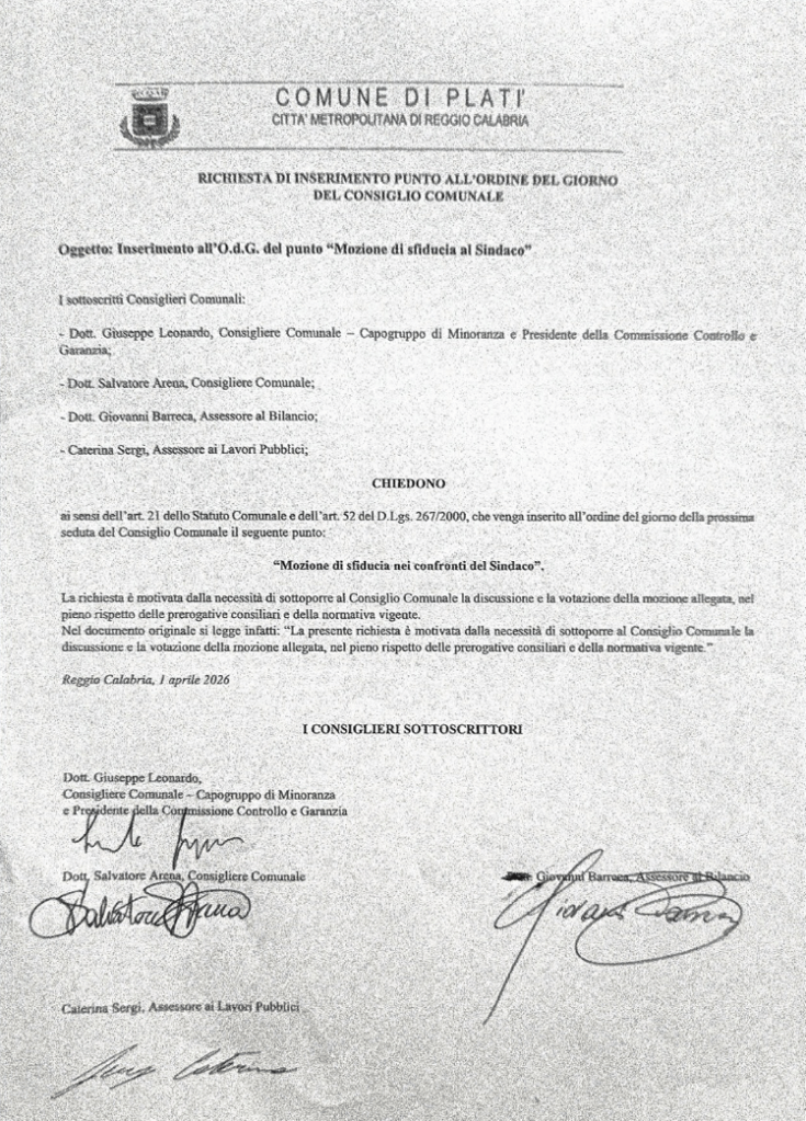 mozione sfiducia sindaco platì