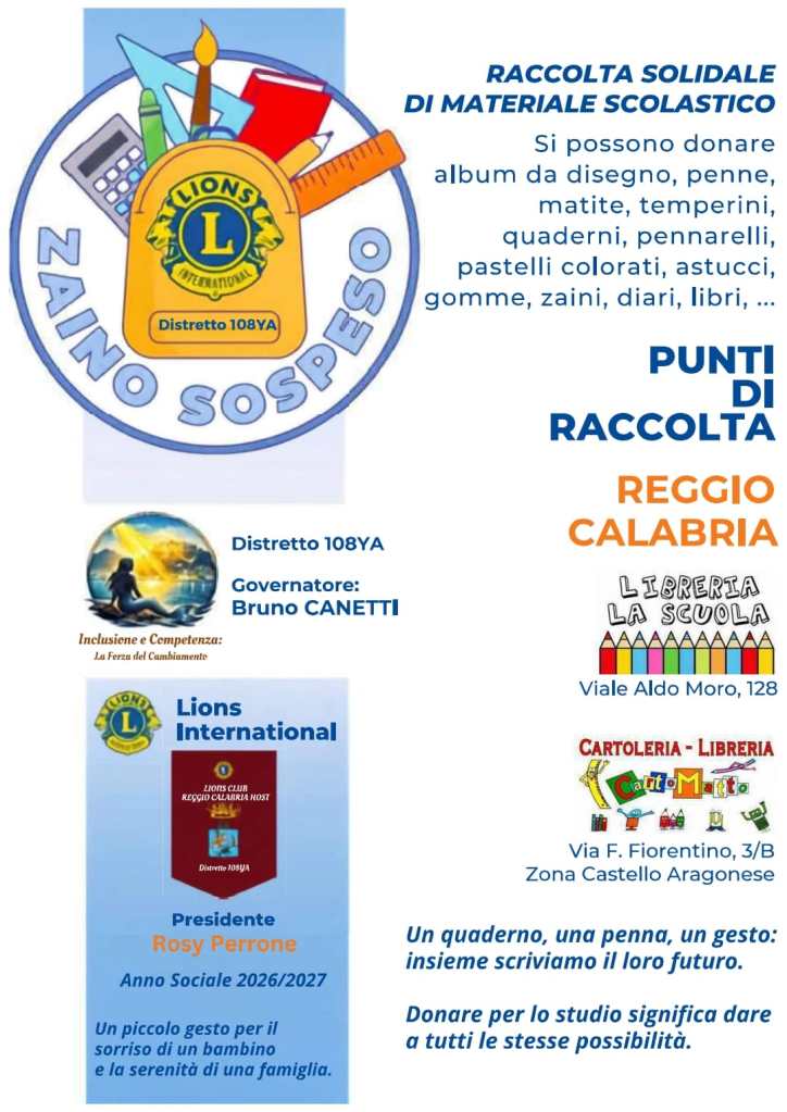 Locandina “ZAINO SOSPESO Lions Club RC Host”