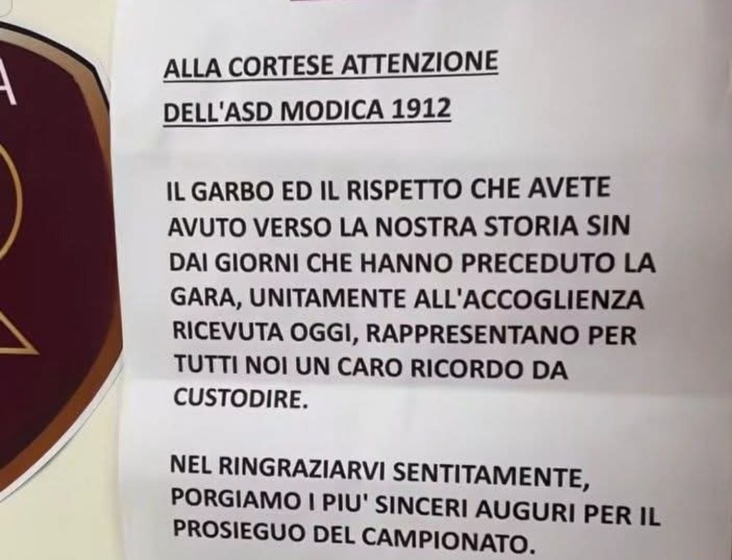Foglio Reggina ringraziamenti