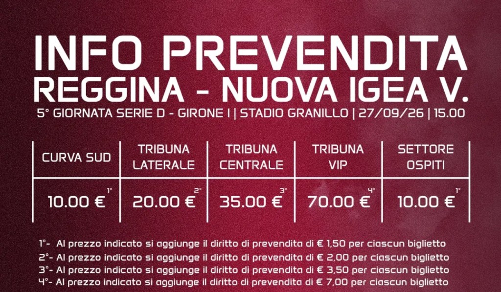 Prevendita Reggina Nuova Igea