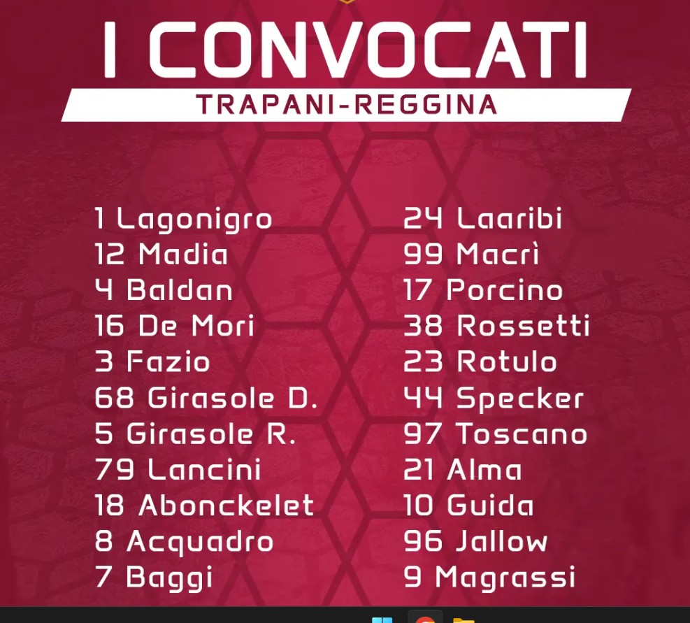 Trapani Reggina convocati