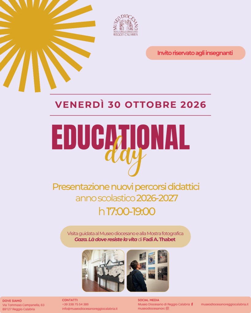 Locandina dell'Educational Day del 30 ottobre 2026 al Museo diocesano, con orario 17-19 e presentazione dei percorsi didattici