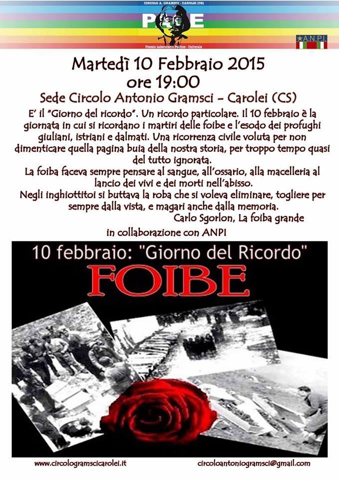 Giorno del Ricordo 2015, incontro dell'Associazione Anassilaos sulle foibe a Reggio Calabria